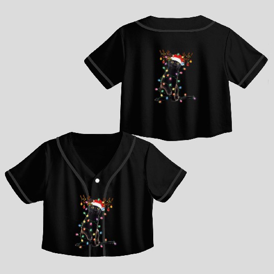 Reindeer Black Cat Christmas Lights Funny Cat Lov Crop Top Baseball Jerseys