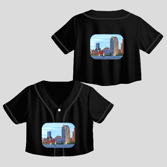 Manhattan NY - Boats By Manhattan Skyline Crop Top Baseball Jerseys