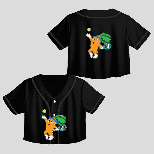 Carrot At Tennis With Tennis Racket Crop Top Baseball Jerseys