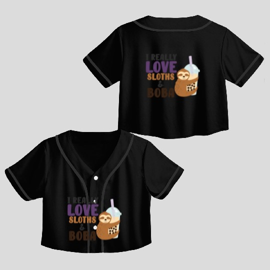 Cute Lazy Sloth Boba Tea Sweet Bubble Tea Crop Top Baseball Jerseys