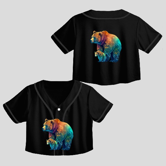 Mother Bear and Cub Sublimation Graphic Wild 1 Crop Top Baseball Jerseys