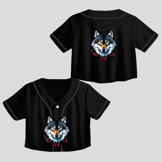 Wolf howling at the moon graphic Crop Top Baseball Jerseys