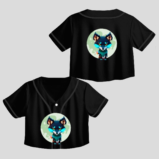 Cute Wolf Moon Graphic Crop Top Baseball Jerseys