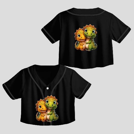 Cute dino dinosaur siblings brothers kids love Crop Top Baseball Jerseys