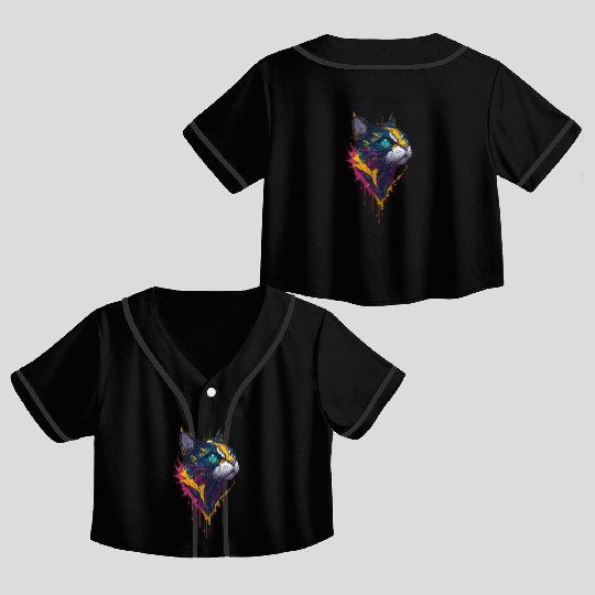 Blue-Eyed Graffiti Cat Head Painting Crop Top Baseball Jerseys