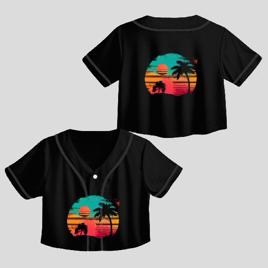Vintage Retro Sunset Watercolor Beach Vacation 8 Crop Top Baseball Jerseys