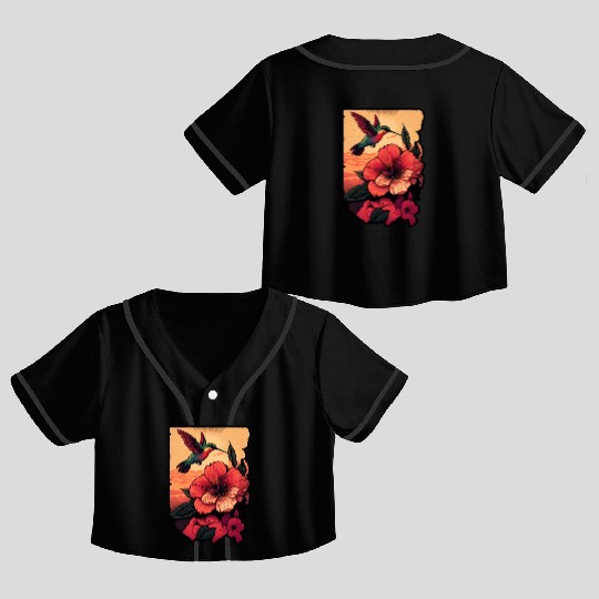 Hummingbird flies over hibiscus flower Tropical Crop Top Baseball Jerseys