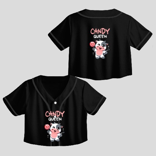 Candy Queen I Lollipop I Cow I Kids I Candy Crop Top Baseball Jerseys