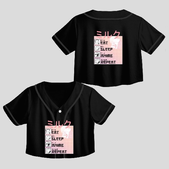 Eat Sleep Anime Repeat Straweberry Milk Japanese Crop Top Baseball Jerseys