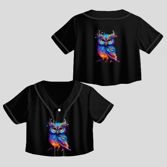 Cute Owl Bird Hunter Colorful Watercolor Graphic Crop Top Baseball Jerseys
