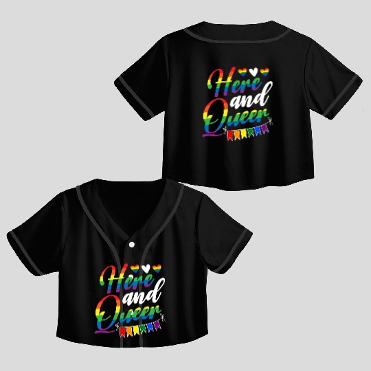 Here And Queer LGBTQ Community Rainbow Pride Month Crop Top Baseball Jerseys