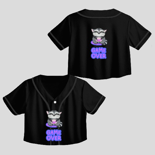 Game Over fat wicked raccoon playing on a console Crop Top Baseball Jerseys