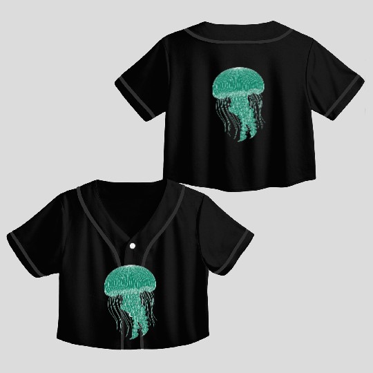 Sea life, Green Jellyfish Crop Top Baseball Jerseys