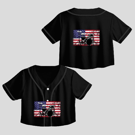 Patriotic 4th of July Drum American Drummer USA Crop Top Baseball Jerseys