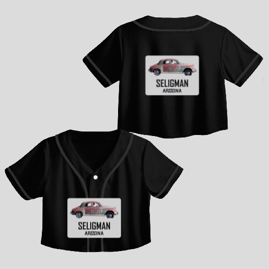 Old car city of Seligman in Arizonna, US Route 66 Crop Top Baseball Jerseys