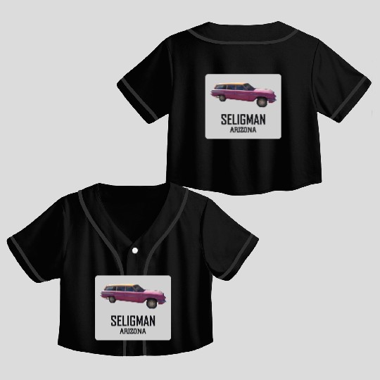 Old car city of Seligman in Arizonna, US Route 66 Crop Top Baseball Jerseys