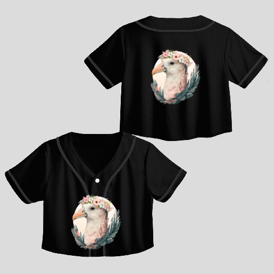 Cute Albatross Bird Flower Crown Floral Tropical B Crop Top Baseball Jerseys