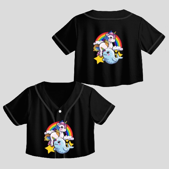 Cute Horned Narwhal And Unicorn Animal Friends Crop Top Baseball Jerseys