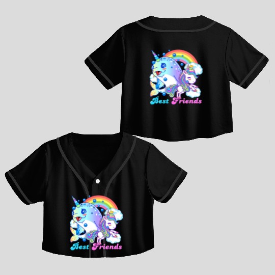 Cute Horned Narwhal And Unicorn Best Friends Crop Top Baseball Jerseys