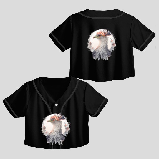 Cute Secretary Bird Flower Crown Floral Exotic Bir Crop Top Baseball Jerseys