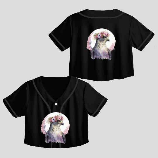 Falcon Birds Of Prey Flower Crown Floral Bird Watc Crop Top Baseball Jerseys