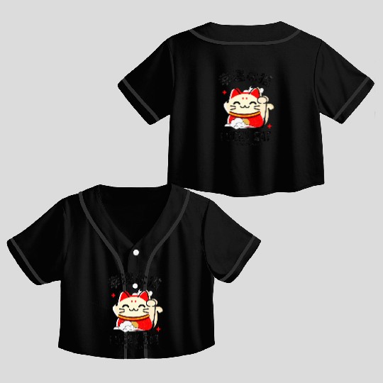 Lucky Cat Tokyo Desing Japanese Writing Crop Top Baseball Jerseys
