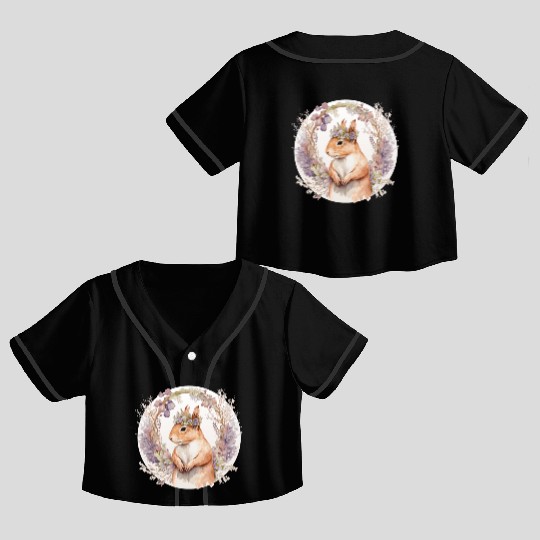 Cute Squirrel Flower Crown Boho Aesthetic Animal L Crop Top Baseball Jerseys