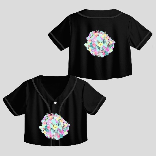 Hibiscus Floral Tropical Blue Crop Top Baseball Jerseys
