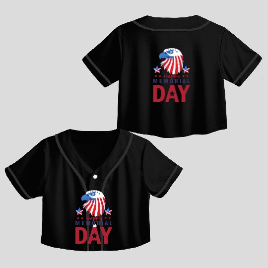 Happy Memorial Day Veterans Brave US Eagle Stars Crop Top Baseball Jerseys