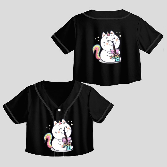 Bubble Tea Cute Kawaii Unicorn Cat Japanese Crop Top Baseball Jerseys