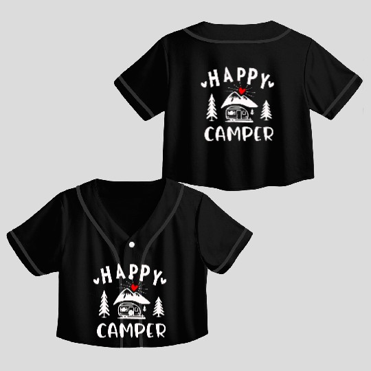 Happy Camper, Camping Crop Top Baseball Jerseys For Women Men Kids