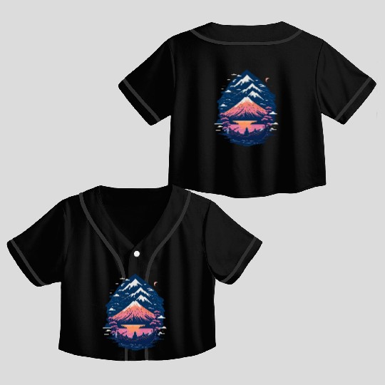 Serene Mount Fuji Sunset Peaceful River Scenery Crop Top Baseball Jerseys