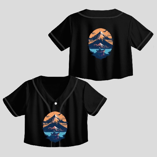 Serene Mount Fuji Sunset Peaceful River Scenery Crop Top Baseball Jerseys