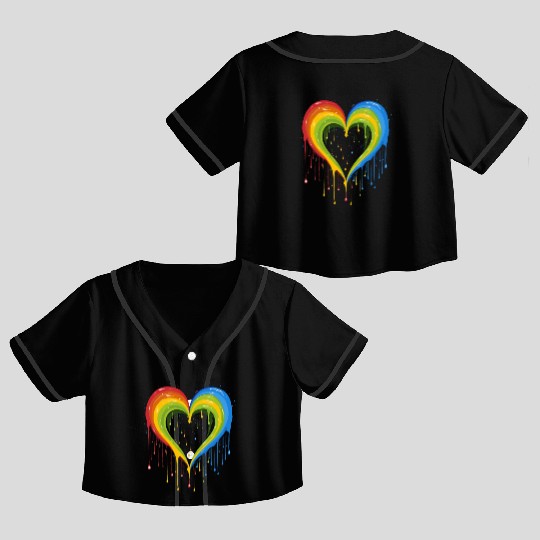 Love is Universal: LGBTQ+ Rainbow Heart, Crop Top Baseball Jerseys