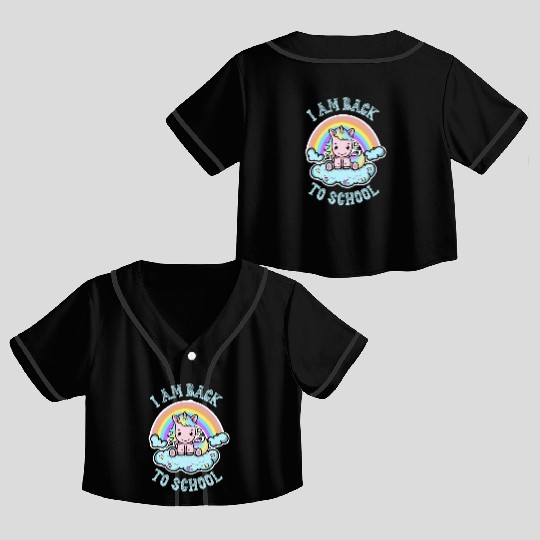 Funny Back to School Kawaii Rainbow Unicorn Crop Top Baseball Jerseys