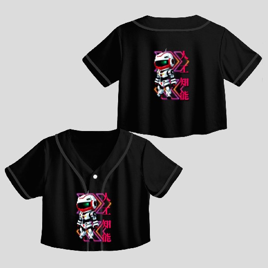 Chibi Mecha: A Cute Cyberpunk Design 4 Crop Top Baseball Jerseys