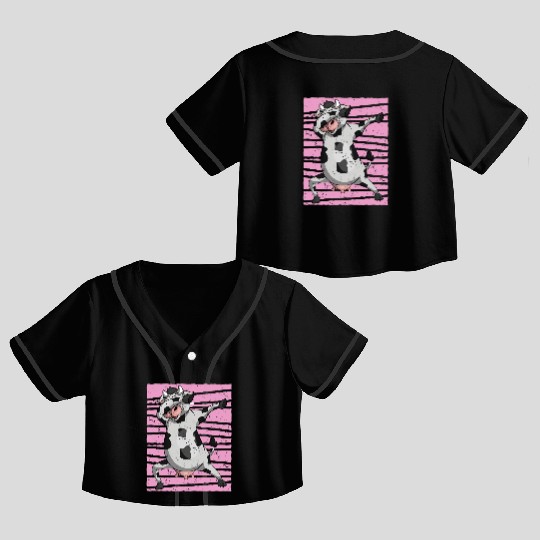 Funny Dabbing Farm Animal Cow Lover Farmer Cow Crop Top Baseball Jerseys