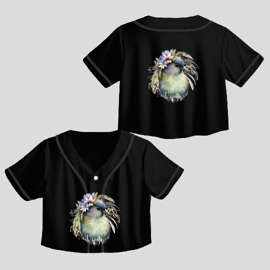 Cute Kiwi Bird Flower Crown Floral Exotic Birds Crop Top Baseball Jerseys