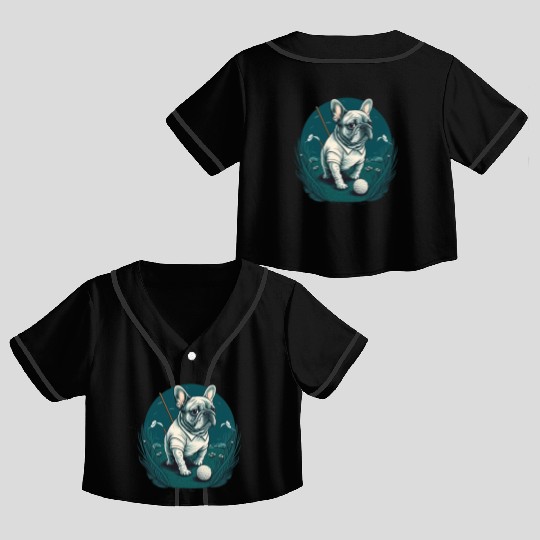 French Bulldog | Golf Sport Player Cute Frenchie Crop Top Baseball Jerseys