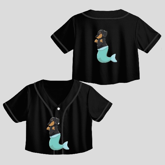 Dachshund Mermaid Cute Weiner Dog With Mermaids Crop Top Baseball Jerseys