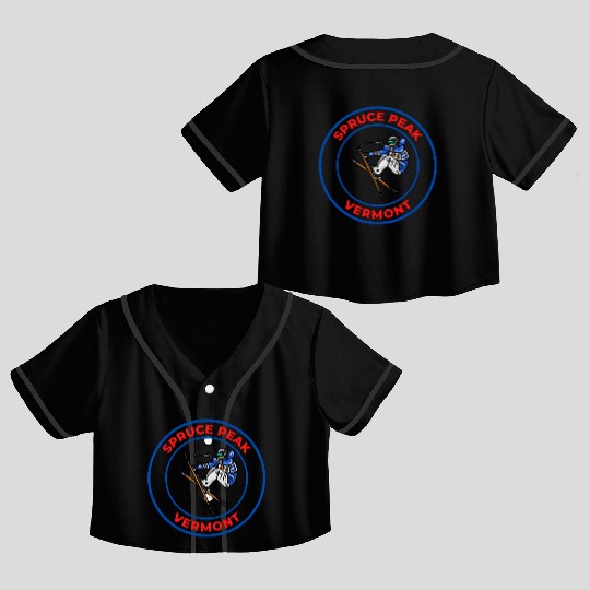 Retro Cool Skiing in Spruce Peak Vermont Souvenir Crop Top Baseball Jerseys