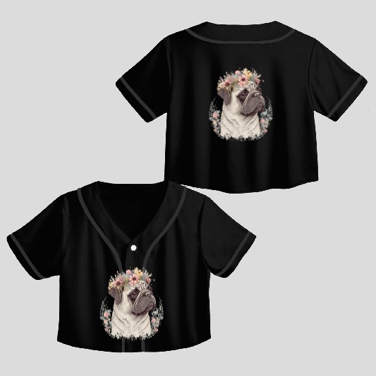 Cute Pug Flower Crown Pet Dog Breed Floral Puppy Crop Top Baseball Jerseys