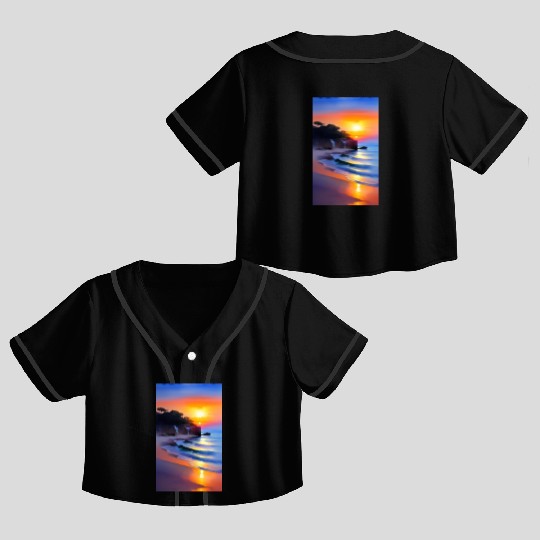A sunrise with a seaside view Crop Top Baseball Jerseys