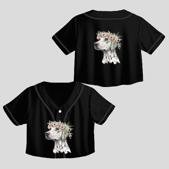 Cute Dalmatian Flower Crown Pet Dog Breed Floral P Crop Top Baseball Jerseys