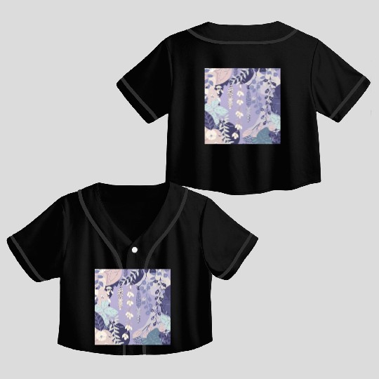 Wisteria Pattern, Japanese Kimono Fabric Pattern Crop Top Baseball Jerseys