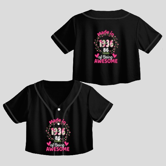 86 86Th Born In 1936 Floral Crop Top Baseball Jerseys
