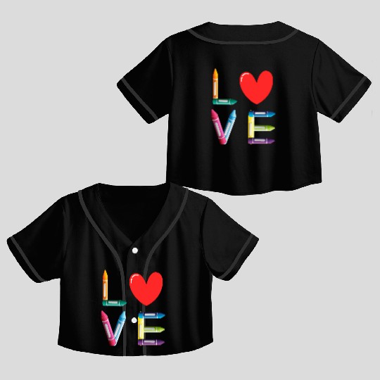 Pre-K Teacher Preschool Day Love Teachers Crayon Crop Top Baseball Jerseys