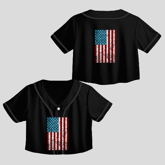 July 4Th Distressed Patriotic American Flag Crop Top Baseball Jerseys