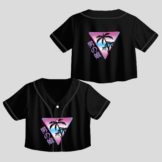 Femboy 80S 90S Palm Tree Japanese Vaporwave Aesthe Crop Top Baseball Jerseys
