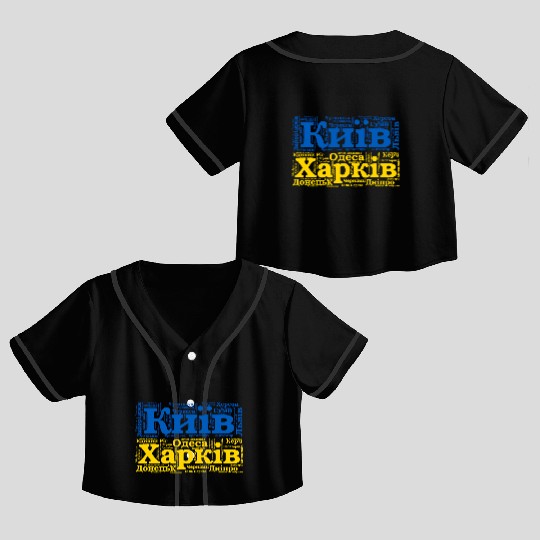 Ukraine Flag With Ukrainian City Names Kyiv Word Crop Top Baseball Jerseys